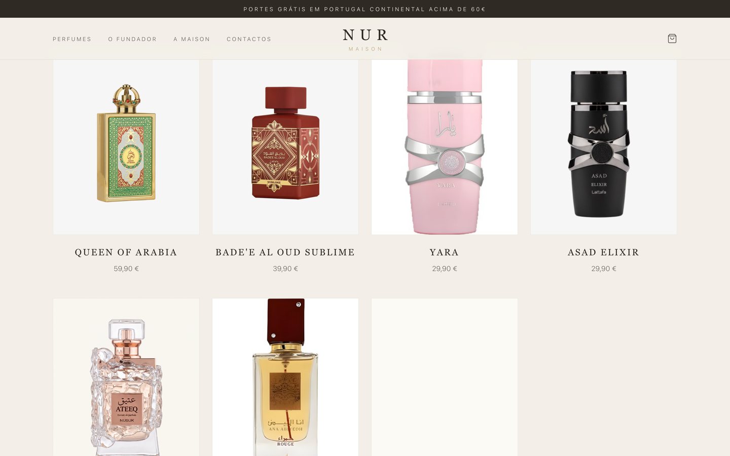 Loja online Maison NUR — grelha de fragrâncias em destaque